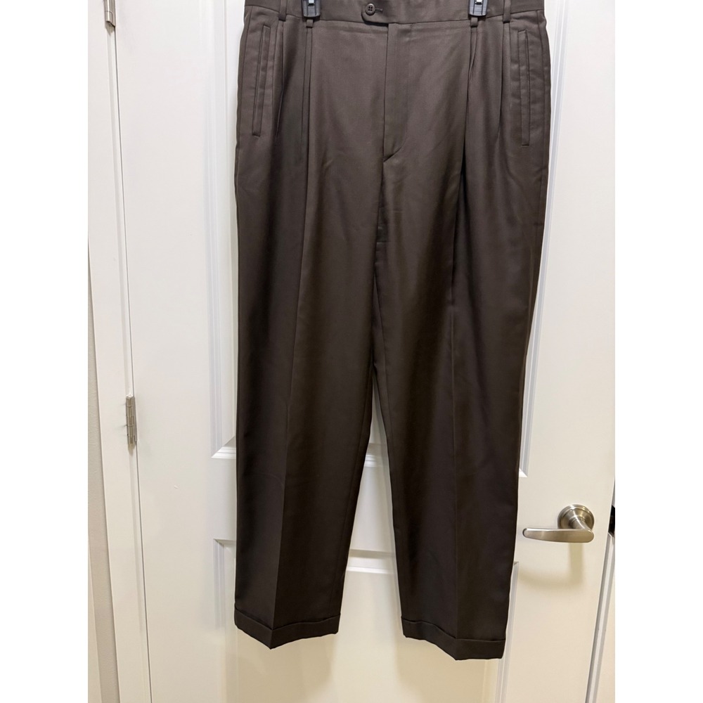 Zanella for Nordstrom Jesse Brown Wool Pleated Cuffed Dress Pants Mens 36 Italy
